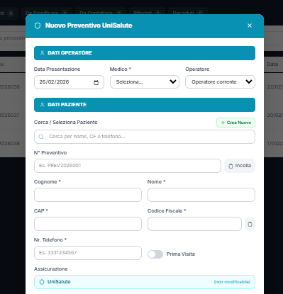Form nuovo preventivo UniSalute