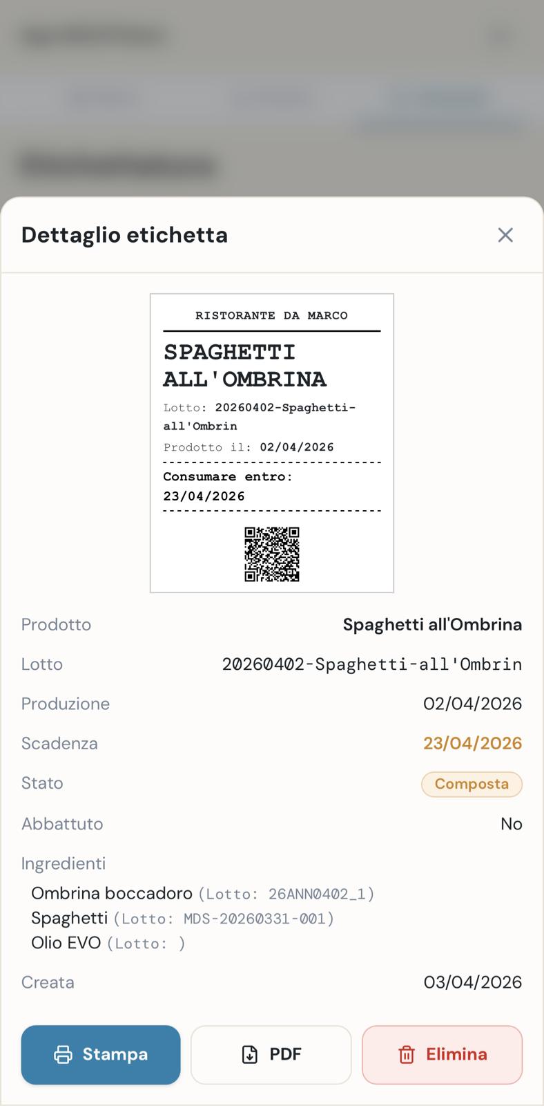 Dettaglio etichetta