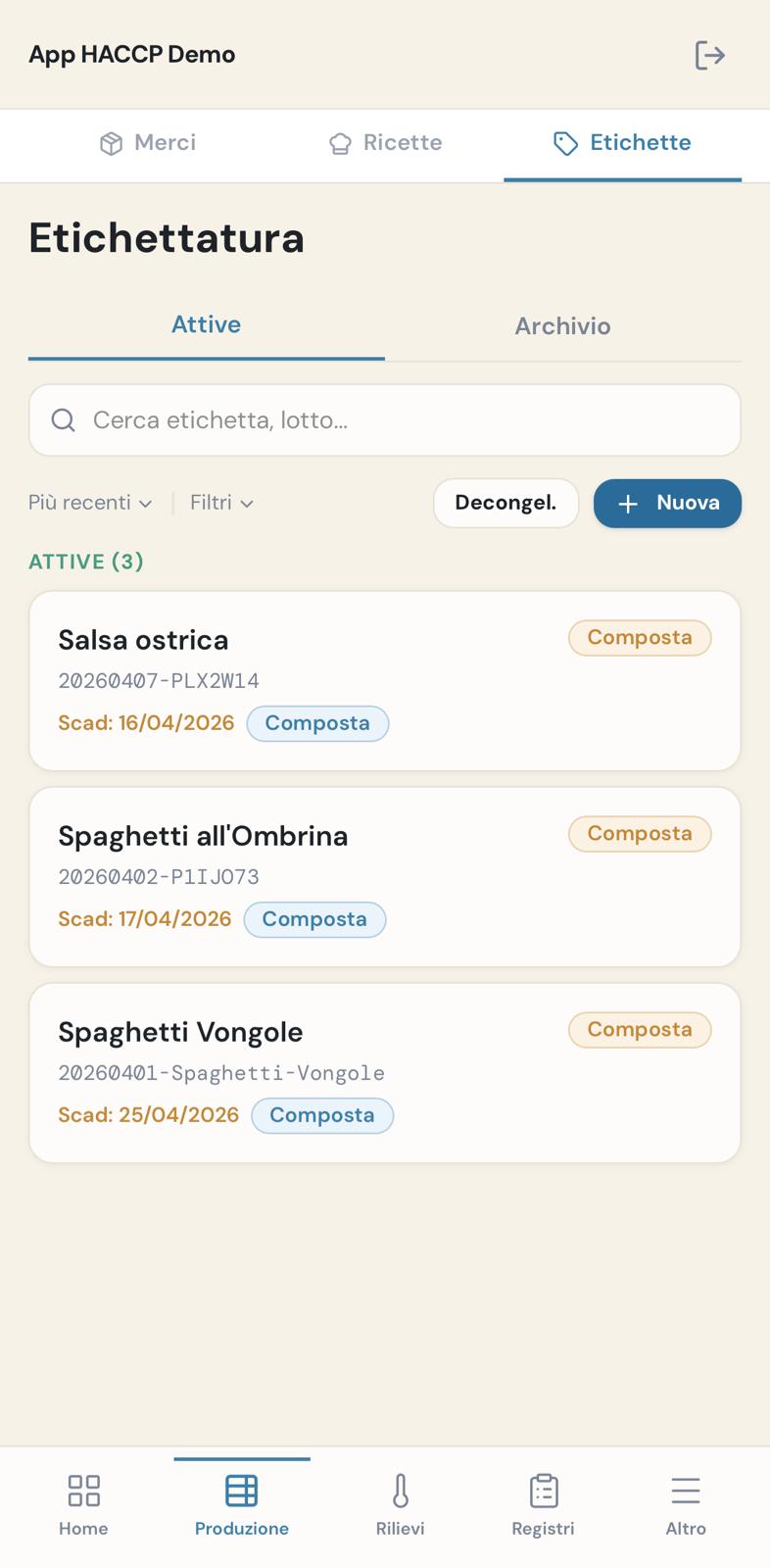 Etichettatura produzione